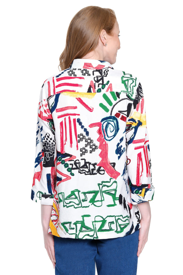 Woven Print Tunic with Wire Collar - Multi