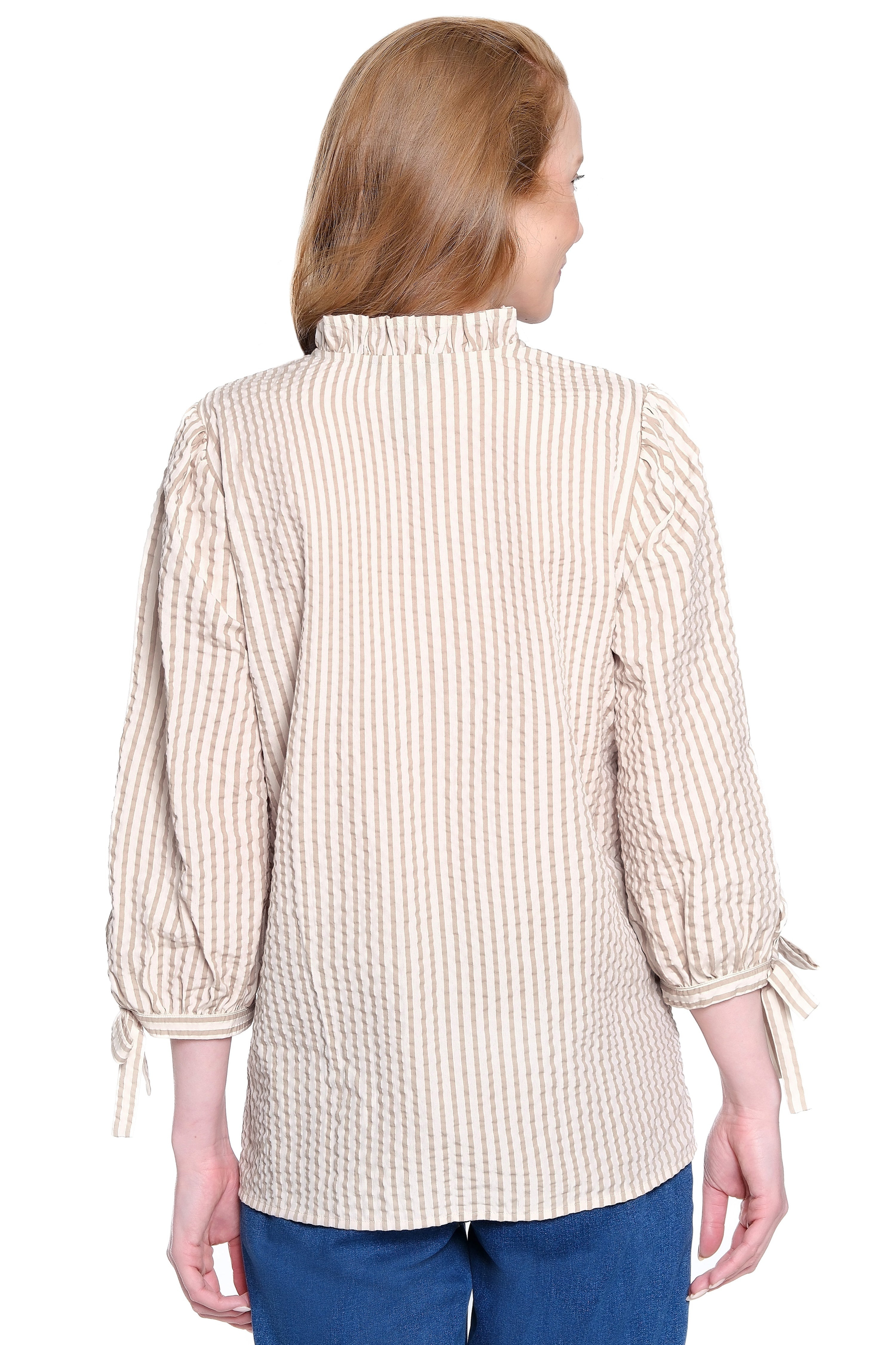 Popover Top with Ruffle Detail - Khaki Stripe