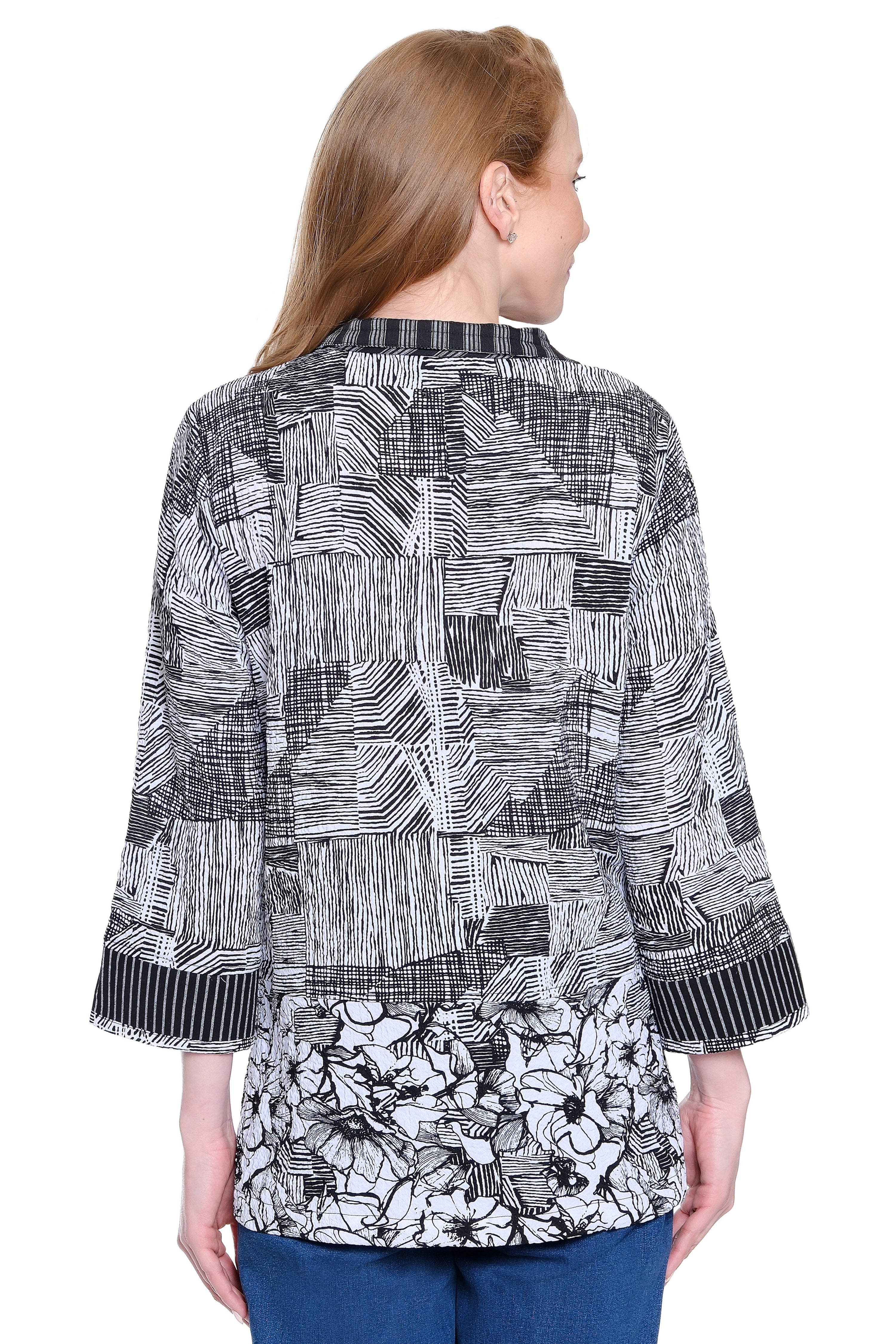 Woven Pucker Tunic - Black/White