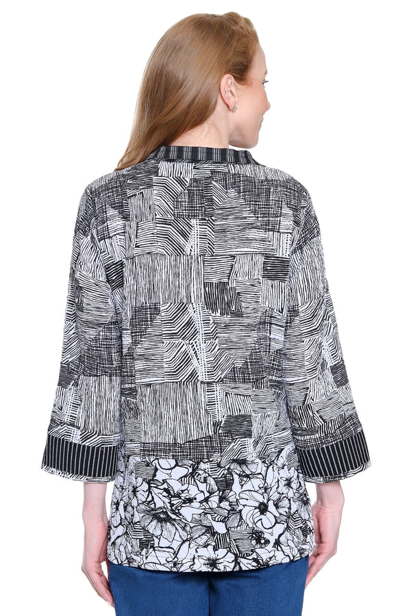 Woven Pucker Tunic - Black/White