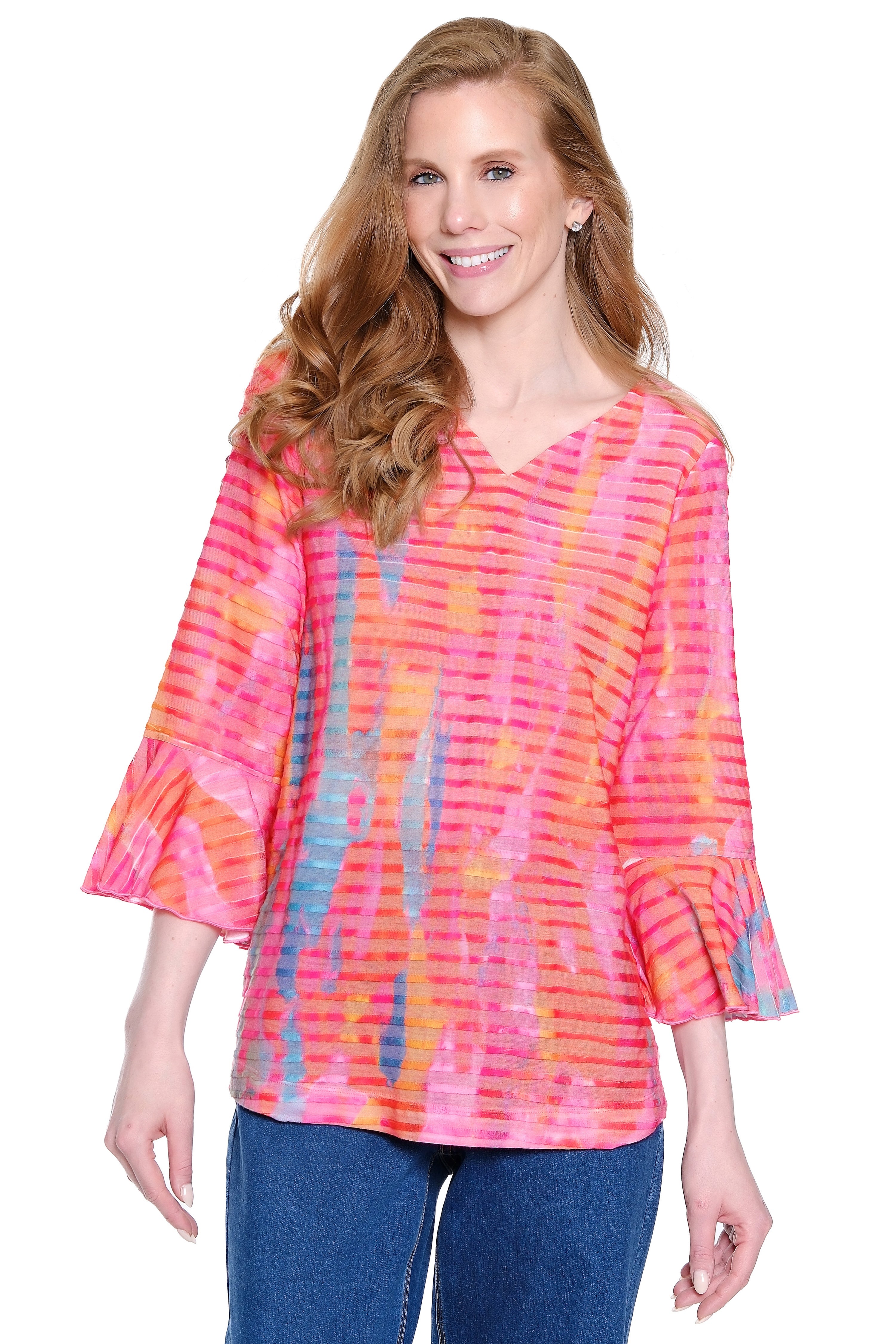 Knit Tunic with Bell Cuff Sleeves - Flamingo