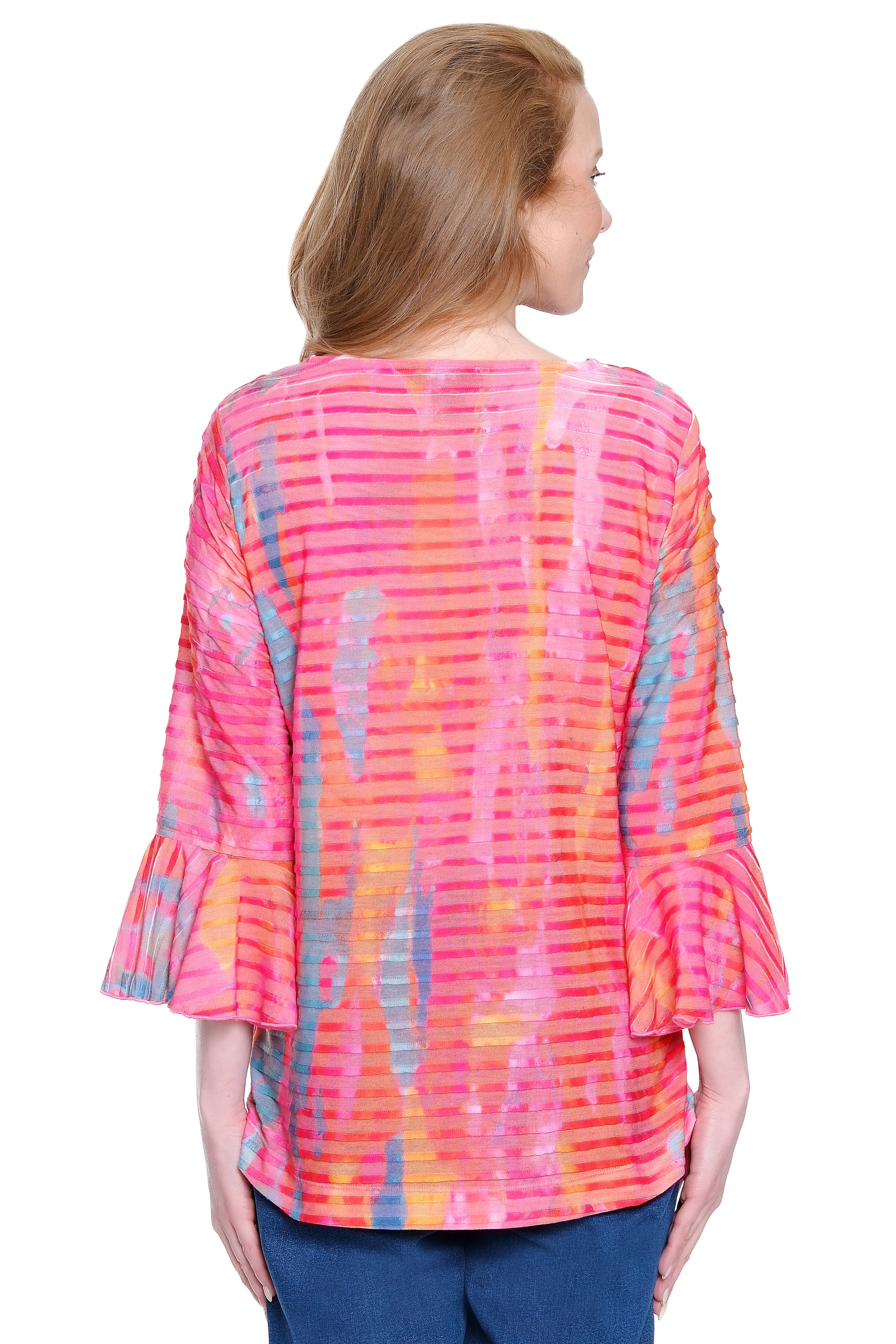 Knit Tunic with Bell Cuff Sleeves - Flamingo
