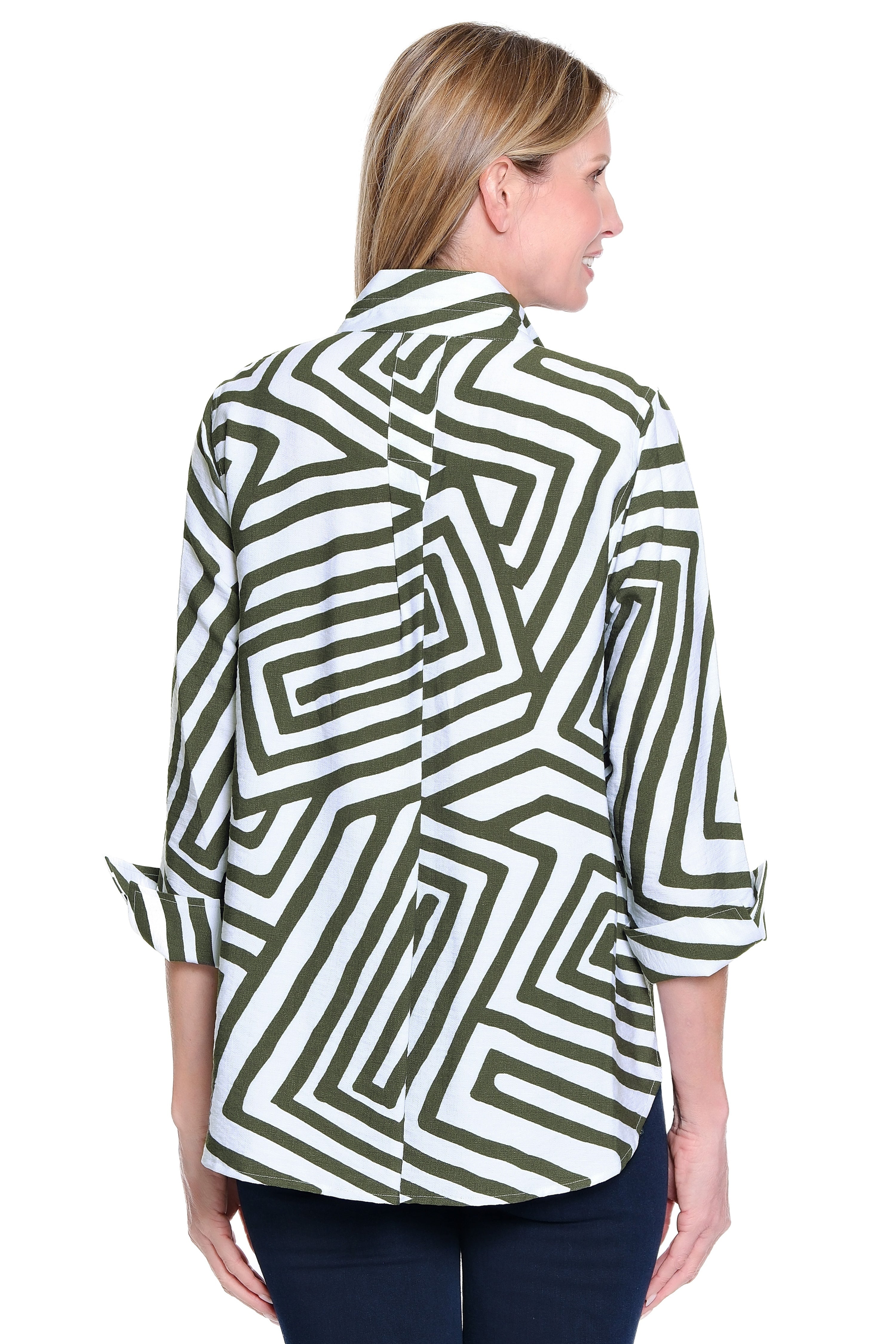 Wire Collar Print Tunic - Olive Green