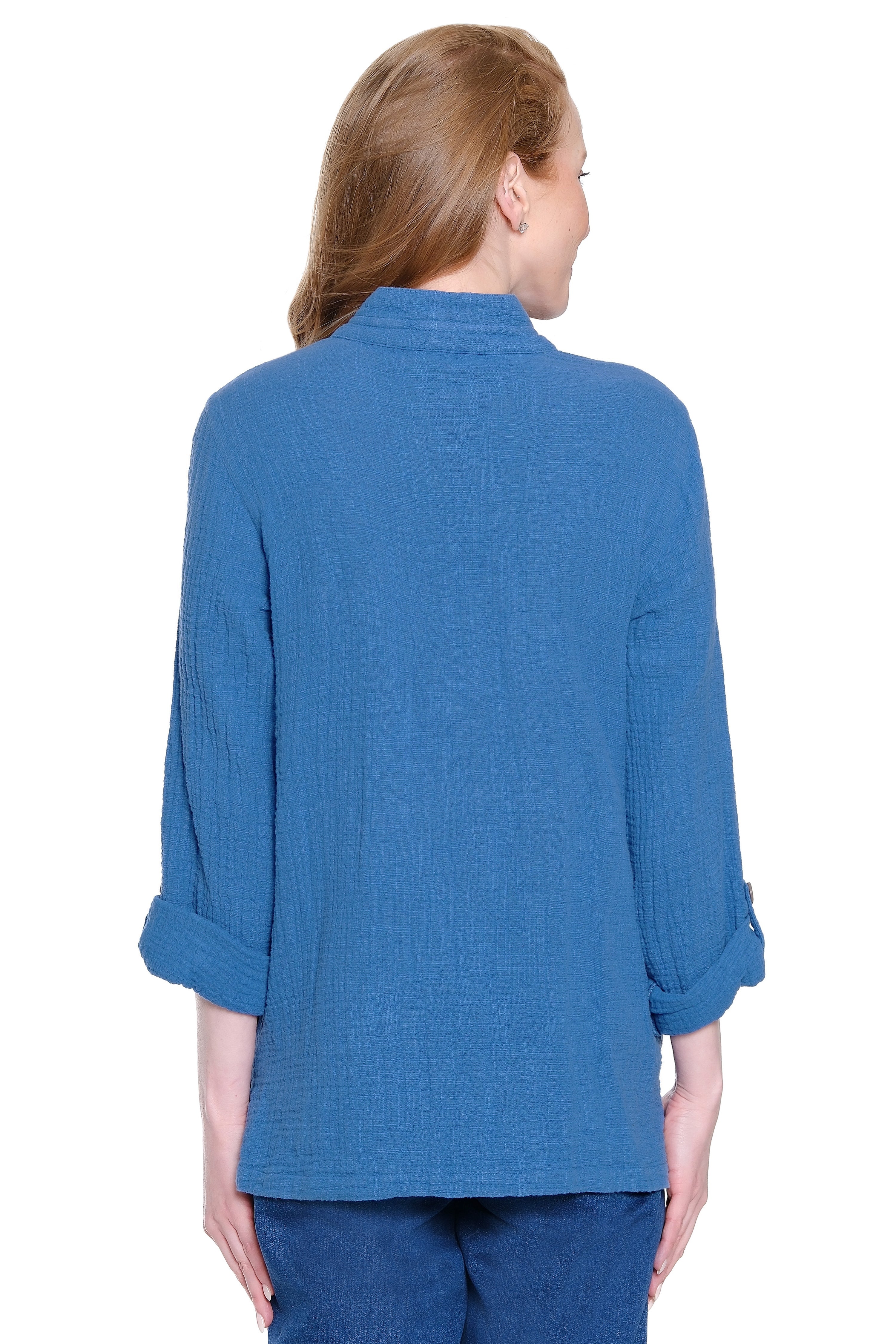 Print Woven Button-Front Tunic - Denim