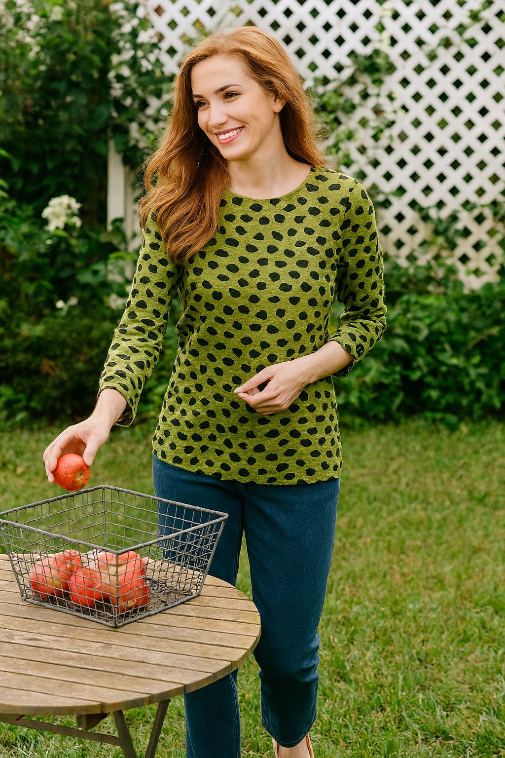 Knit Jacquard Tunic with Button Hem Detail - Citron
