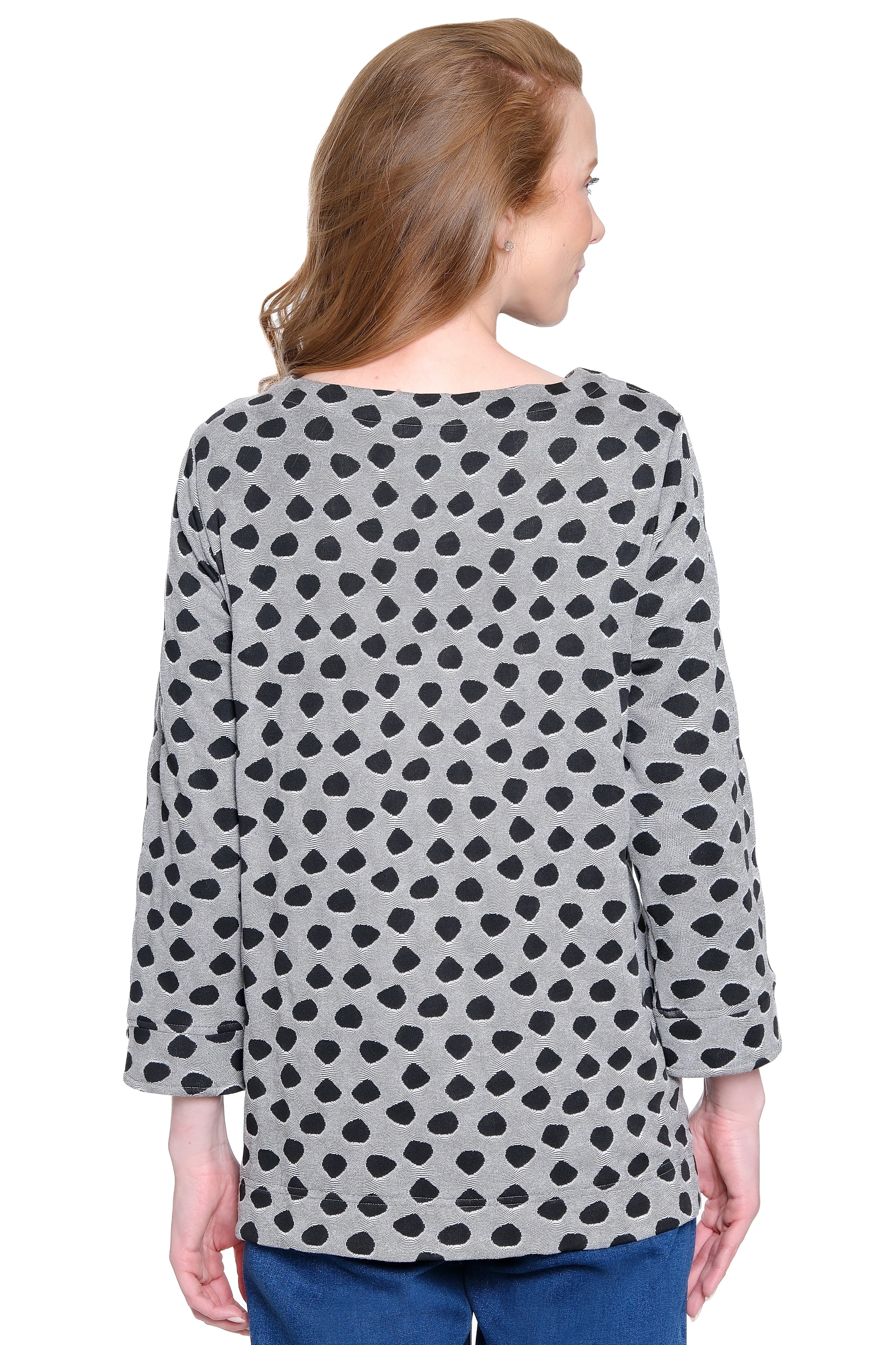 Knit Jacquard Tunic with Button Hem Detail - Petite - Black Dot
