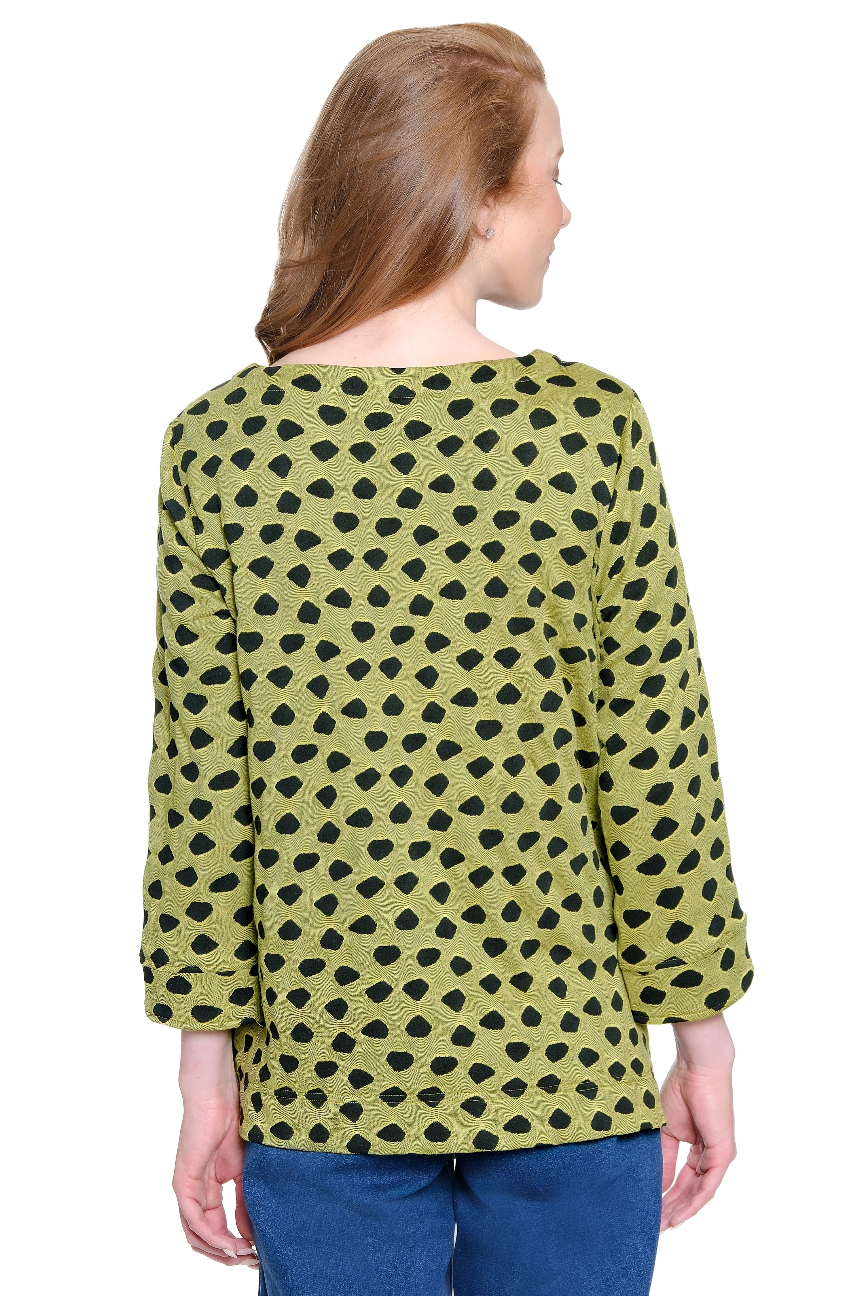 Knit Jacquard Tunic with Button Hem Detail - Citron