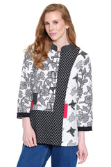 Woven Jacquard Tunic with Stand Collar - Plus - Black/White