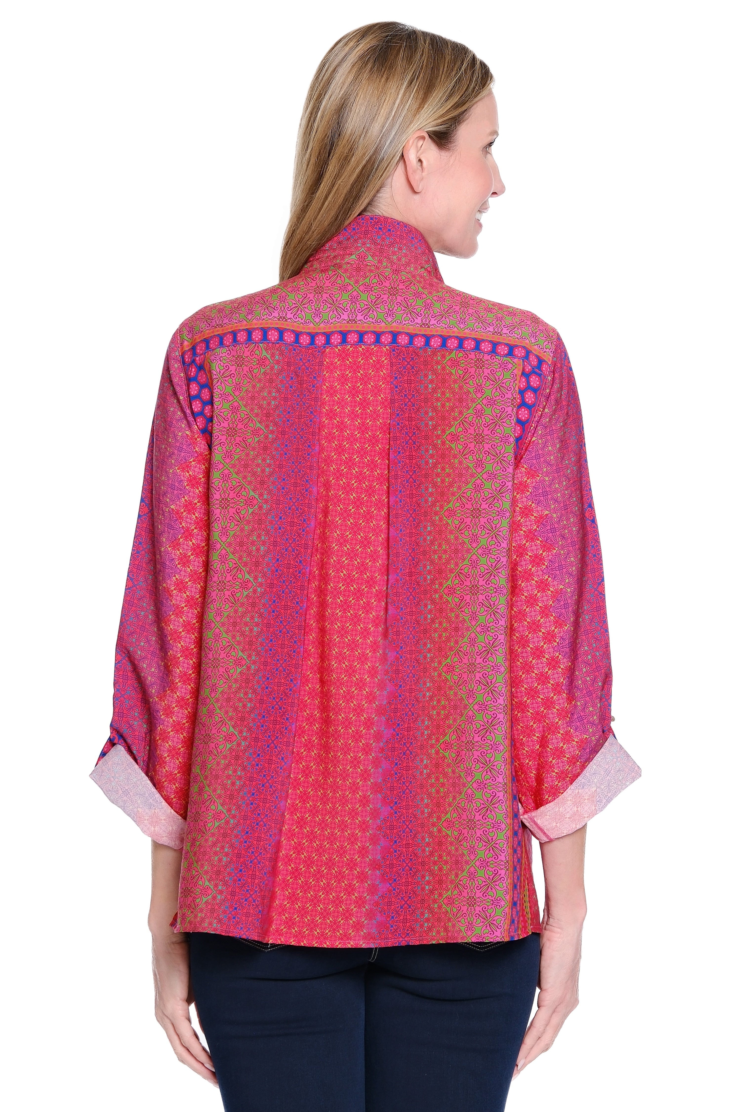 Woven Button-Front Tunic with Wire Neck - Petite - Multi