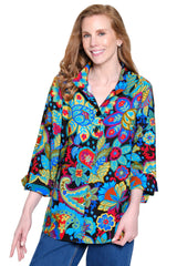 Woven Tunic with Wire Collar - Plus - Floral Multi