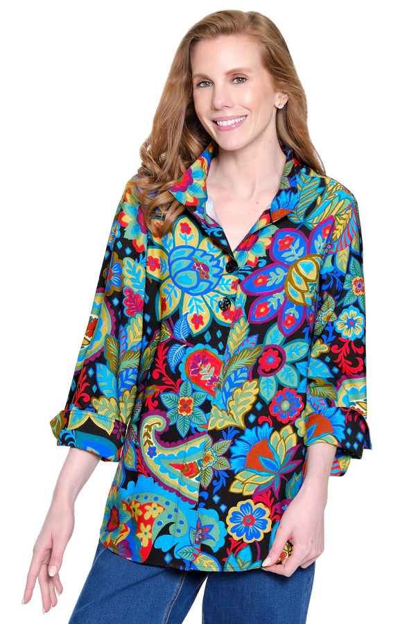Woven Tunic with Wire Collar - Plus - Floral Multi