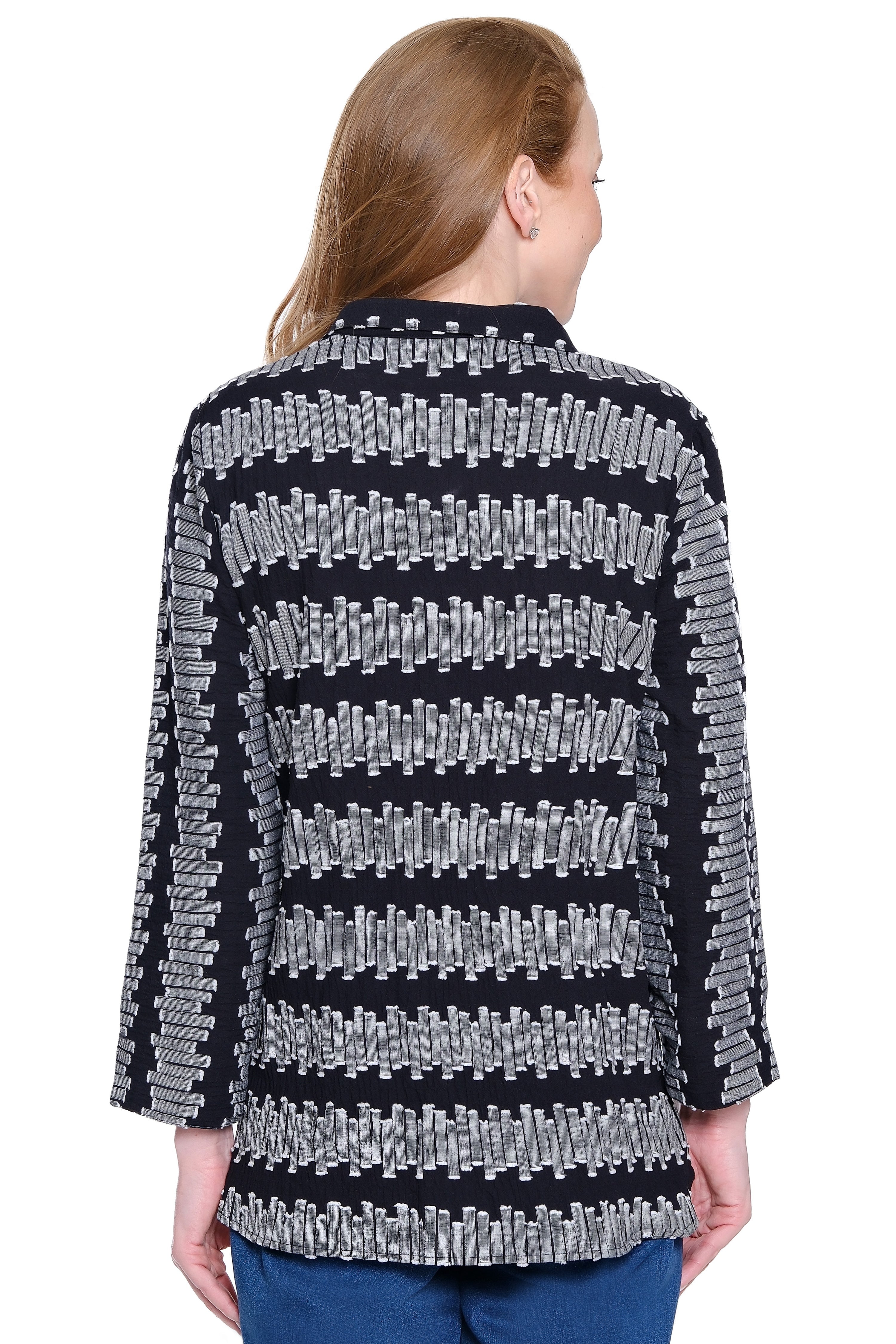 Woven Jacquard Tunic with Wire Collar - Black/White