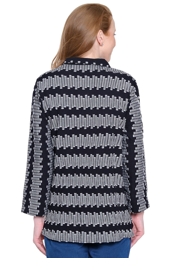 Woven Jacquard Tunic with Wire Collar - Plus - Black/White