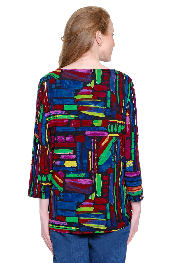 Printed Knit Tunic with Tab Pocket Detail - Plus - Multi