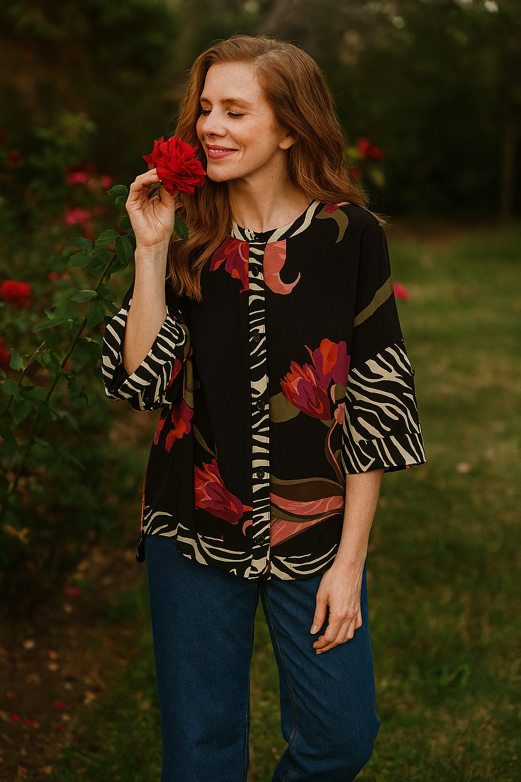 Tunic with Dolman Sleeves and Shark Bite Hem - Plus - Floral Multi
