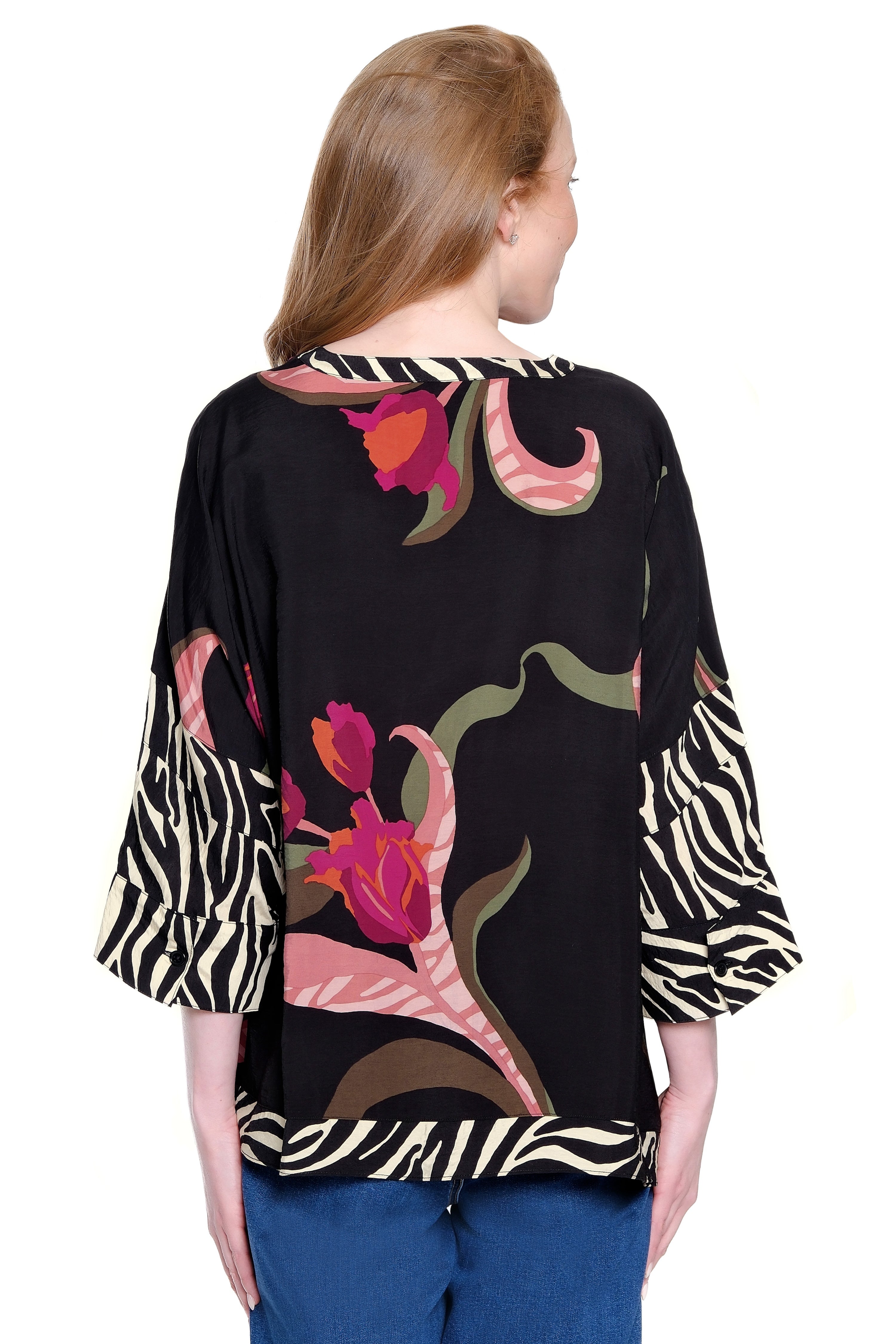 Tunic with Dolman Sleeves and Shark Bite Hem - Plus - Floral Multi
