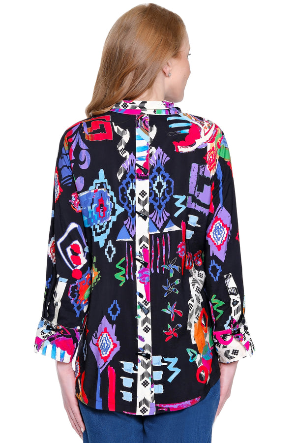 Woven Wire Neck Tunic - Plus - Abstract Multi