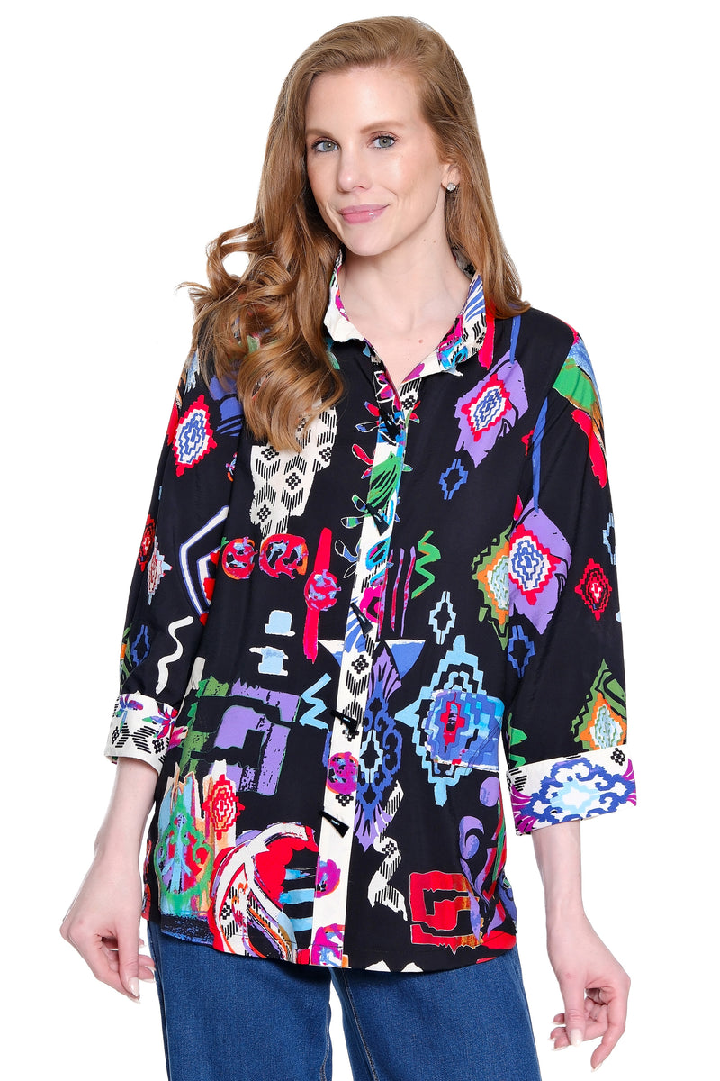 Woven Wire Neck Tunic - Abstract Multi