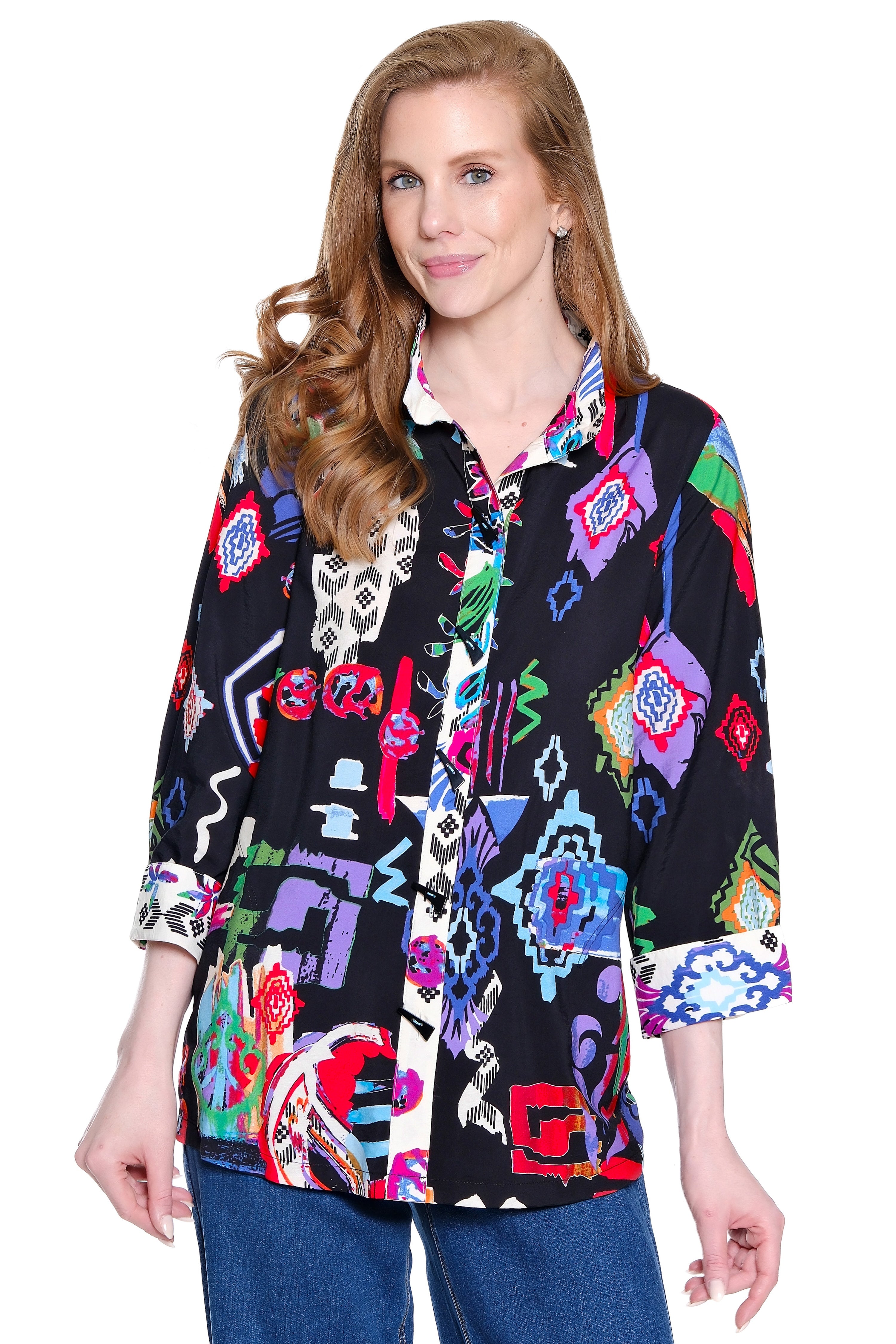 Woven Wire Neck Tunic - Plus - Abstract Multi