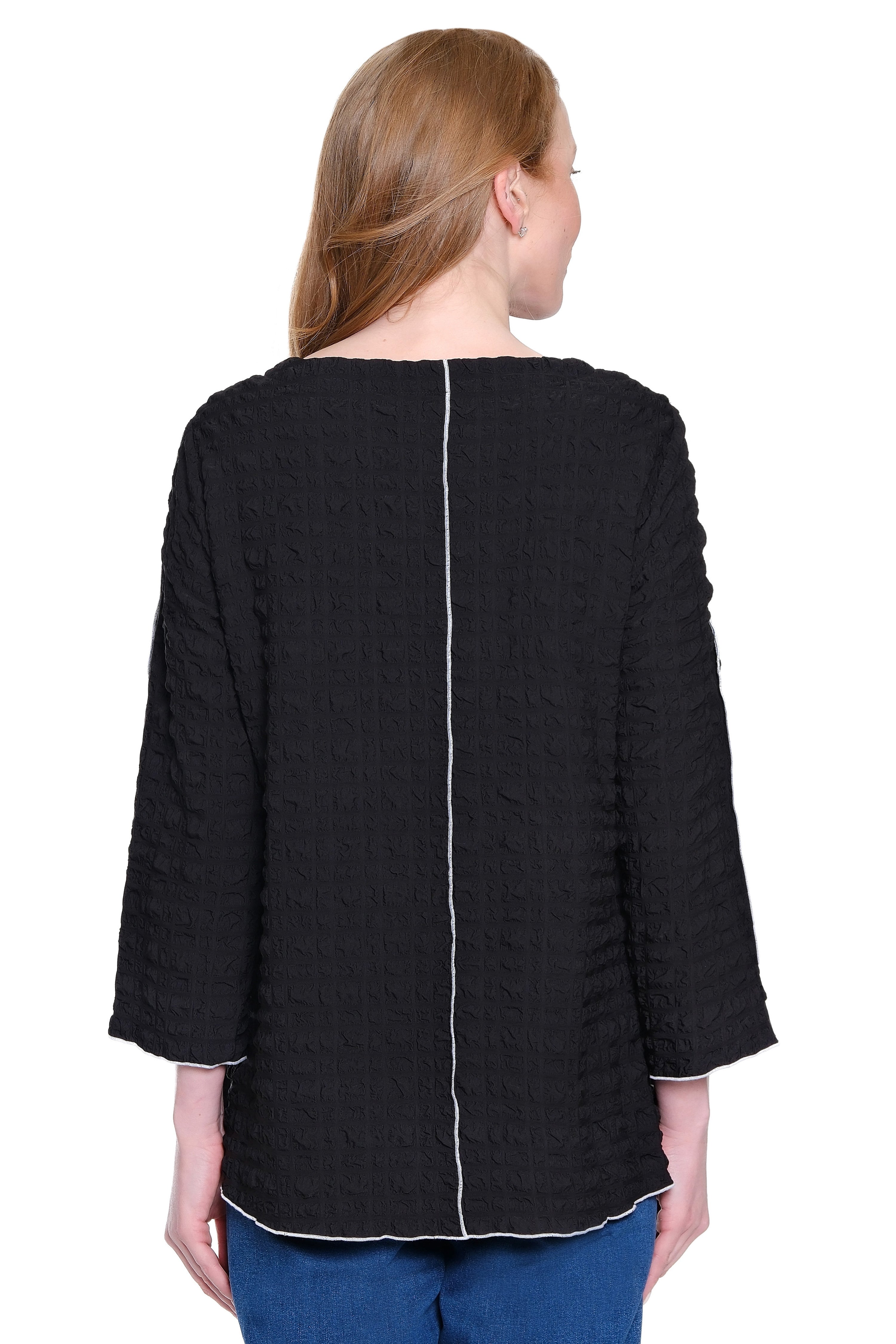 Textured Tunic with Front Pocket - Black/White