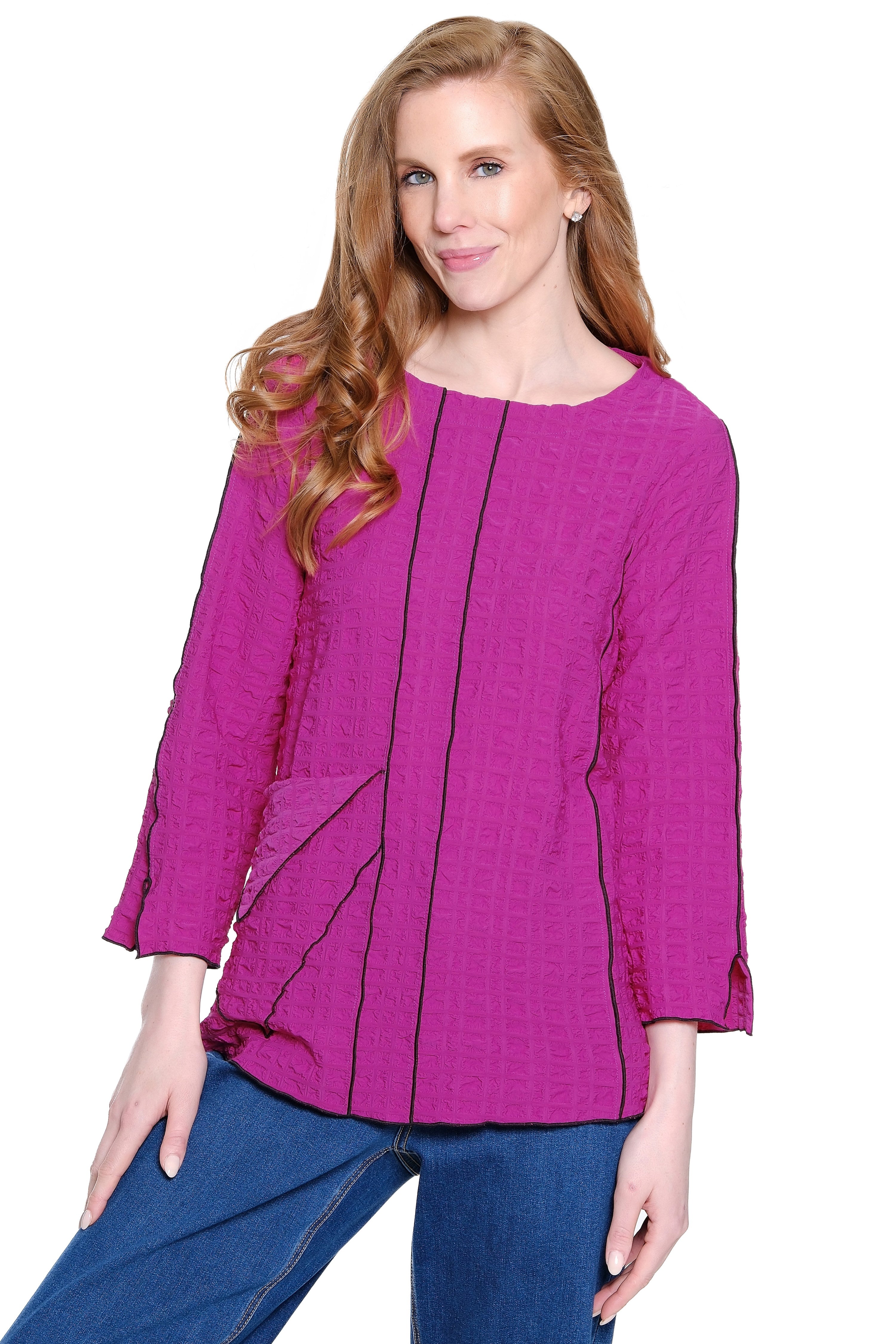 Textured Tunic with Front Pocket - Magenta