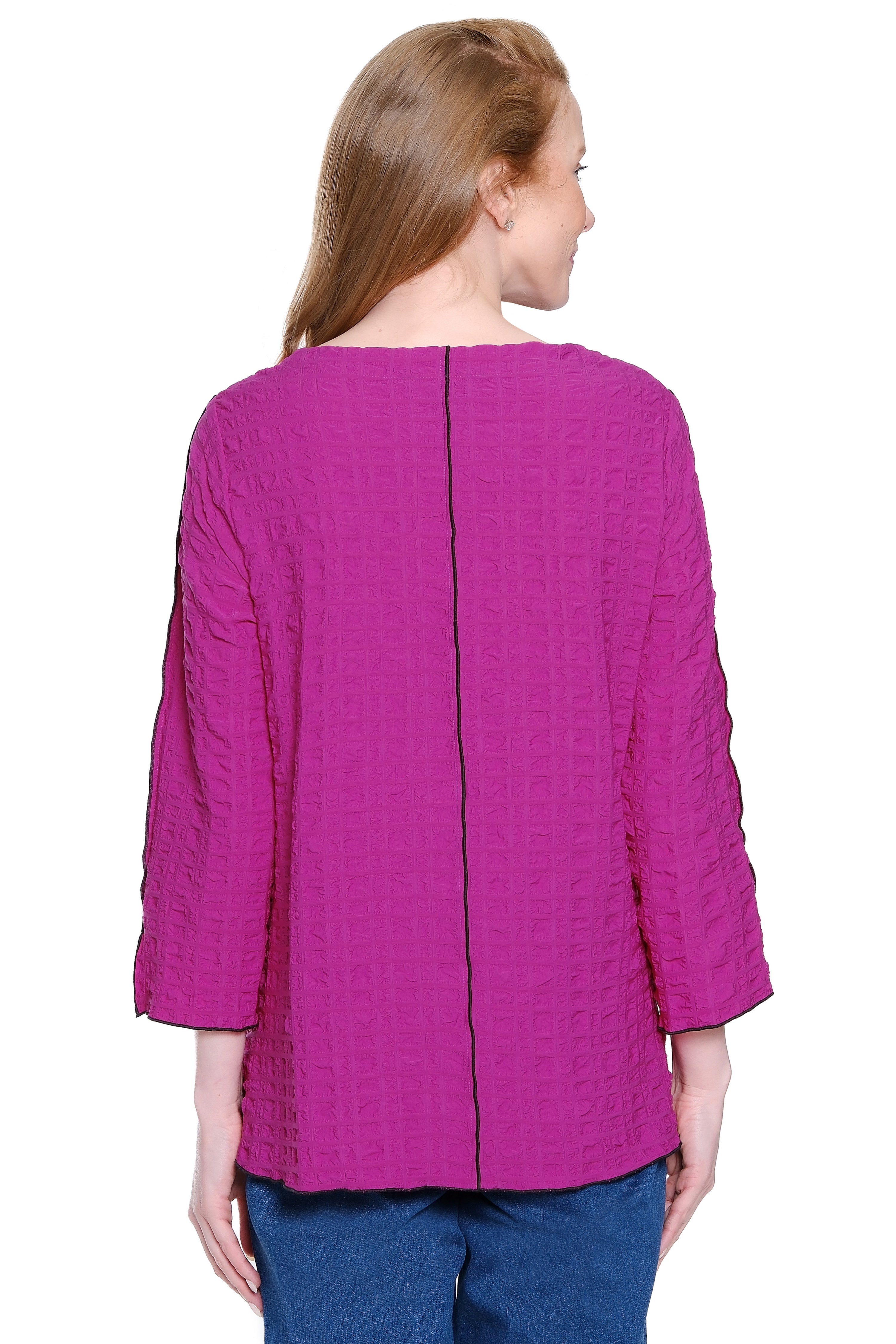 Textured Tunic with Front Pocket - Magenta