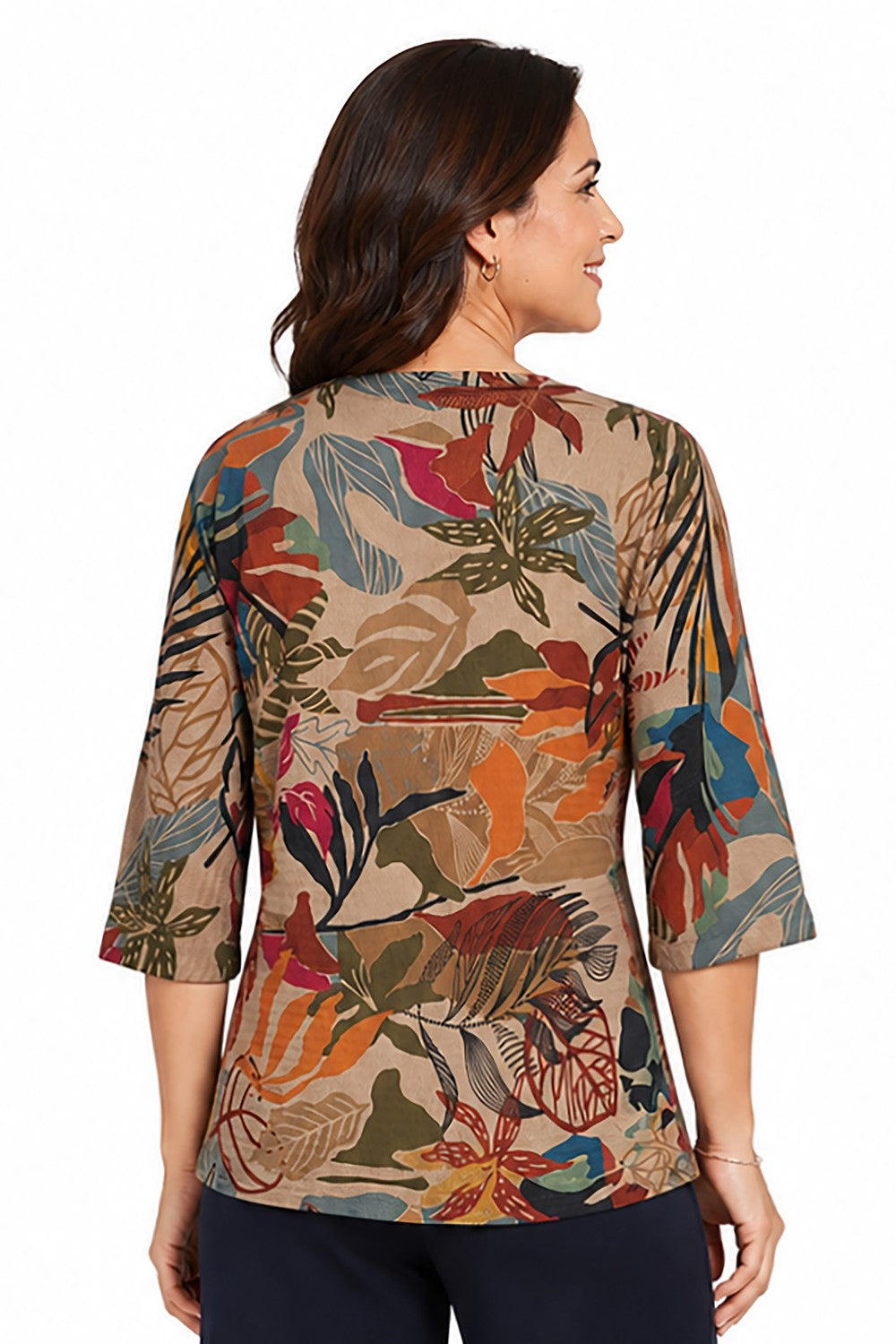 Ali Miles Floral Multi Printed Texture Knit Popover - Missy