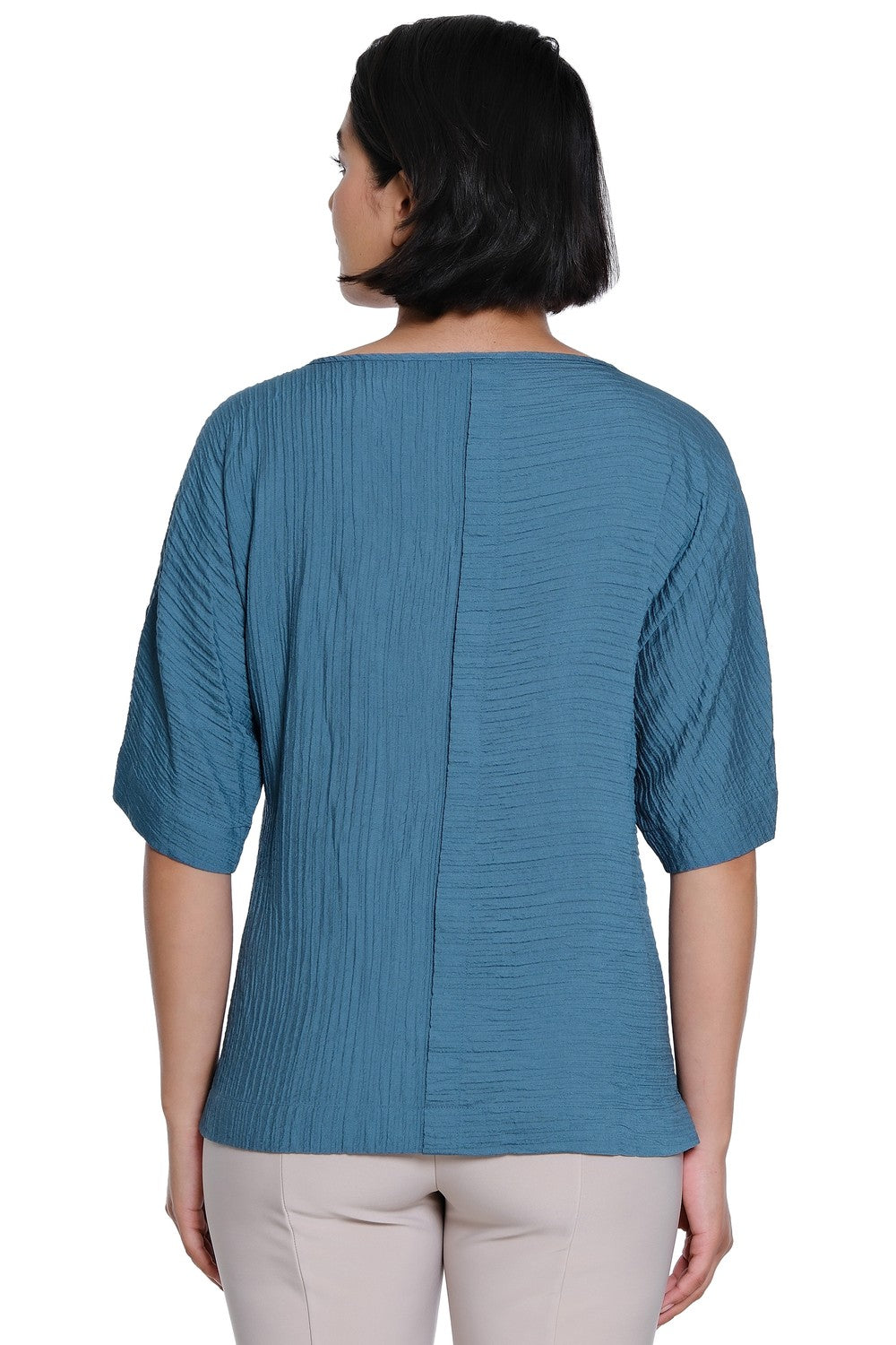 Ali Miles Slate Blue Textured Woven Popover - Missy