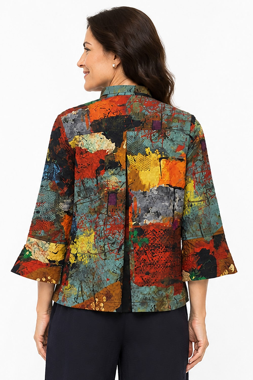 Ali Miles Abstract Multi Textured Woven Button-Front Top - Missy