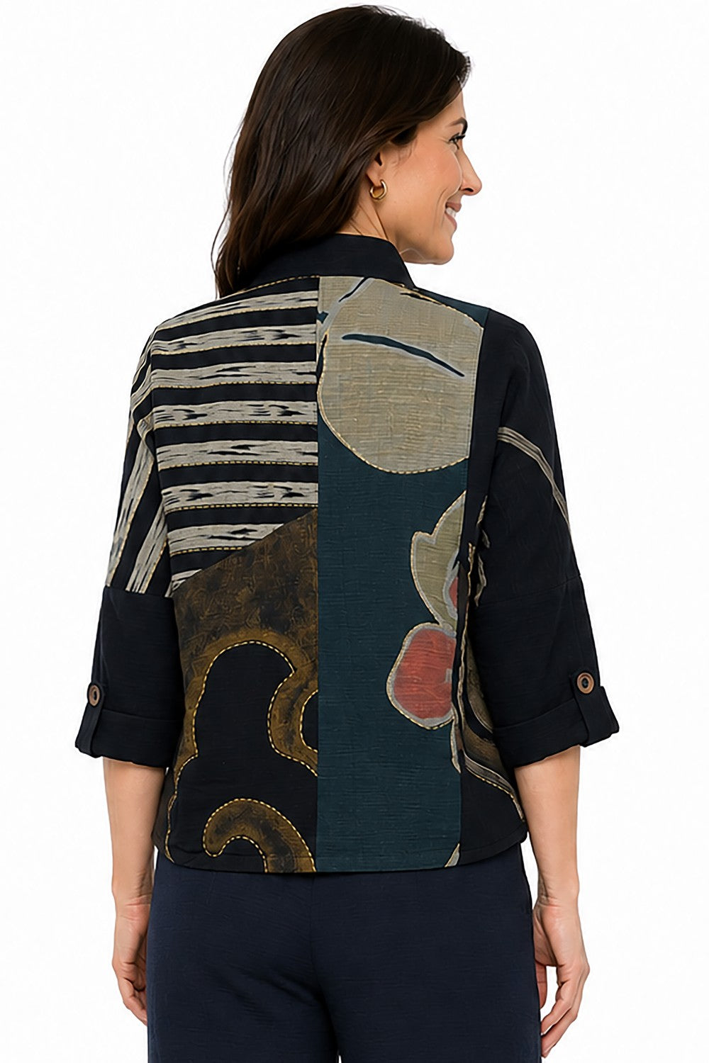 Ali Miles Black Printed Woven Button-Front Jacket - Plus
