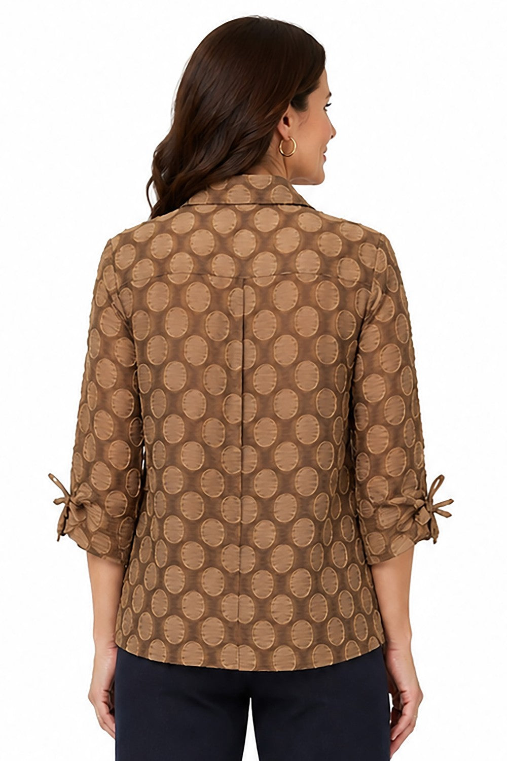 Ali Miles Copper Woven Jacquard Button-Front Top - Missy