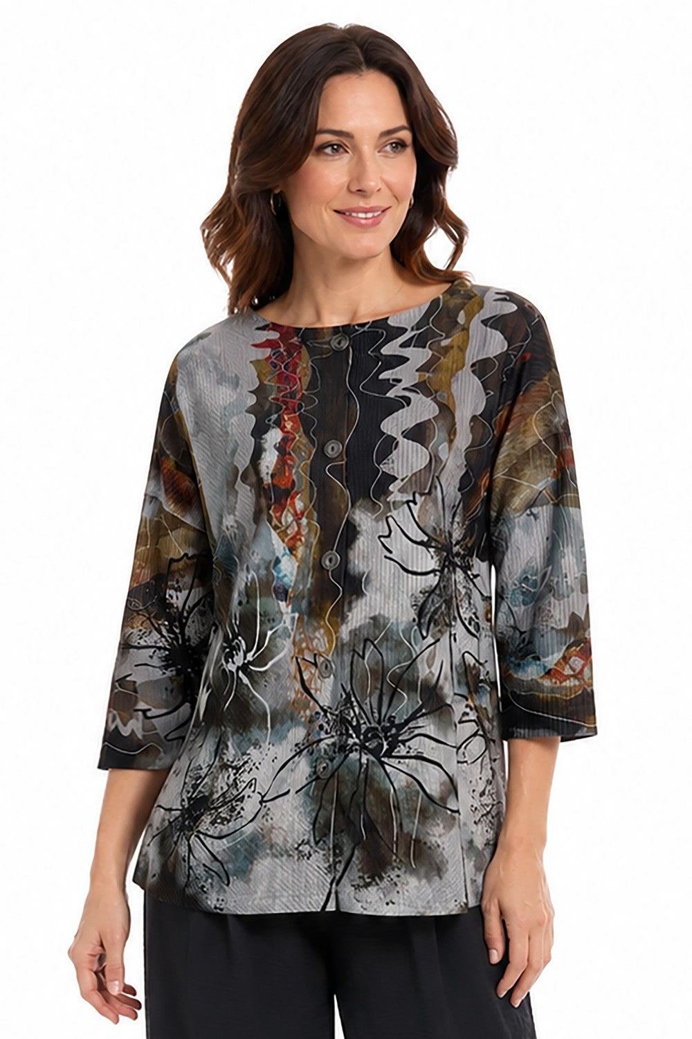Ali Miles Abstract Multi Rib Knit Popover - Missy