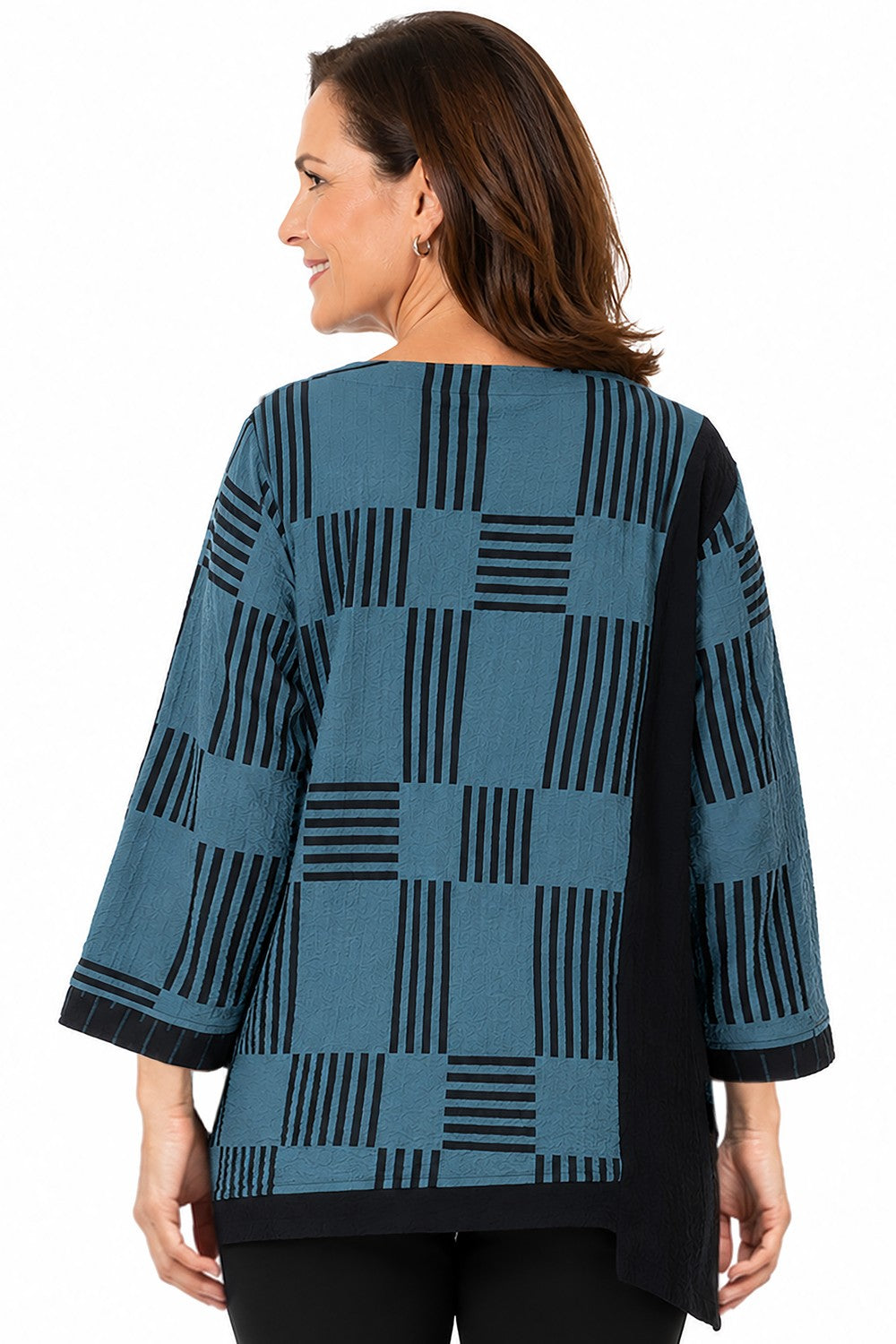 Ali Miles Slate Blue Woven Textured Popover - Missy