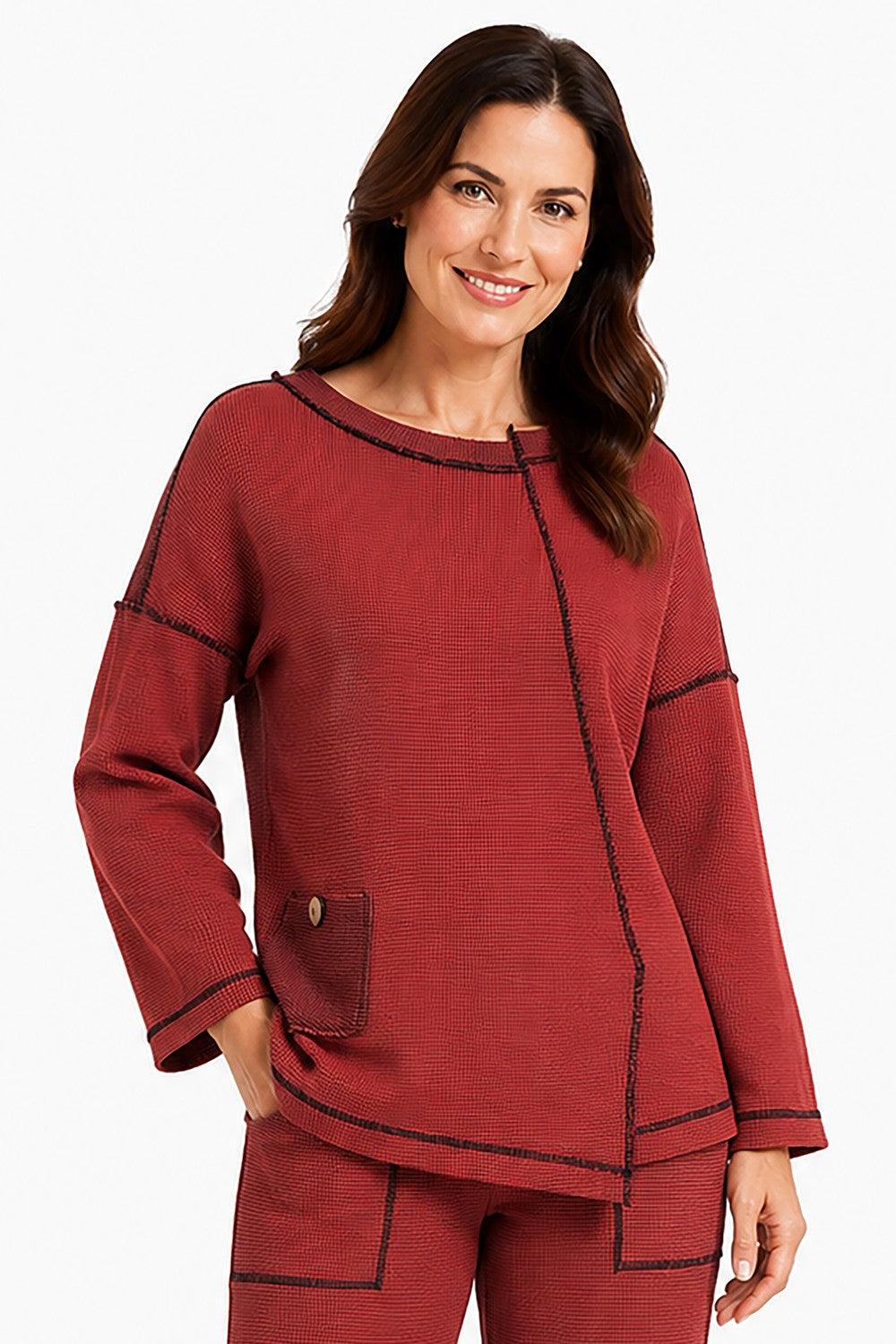 Ali Miles Paprika Textured Knit Popover - Missy