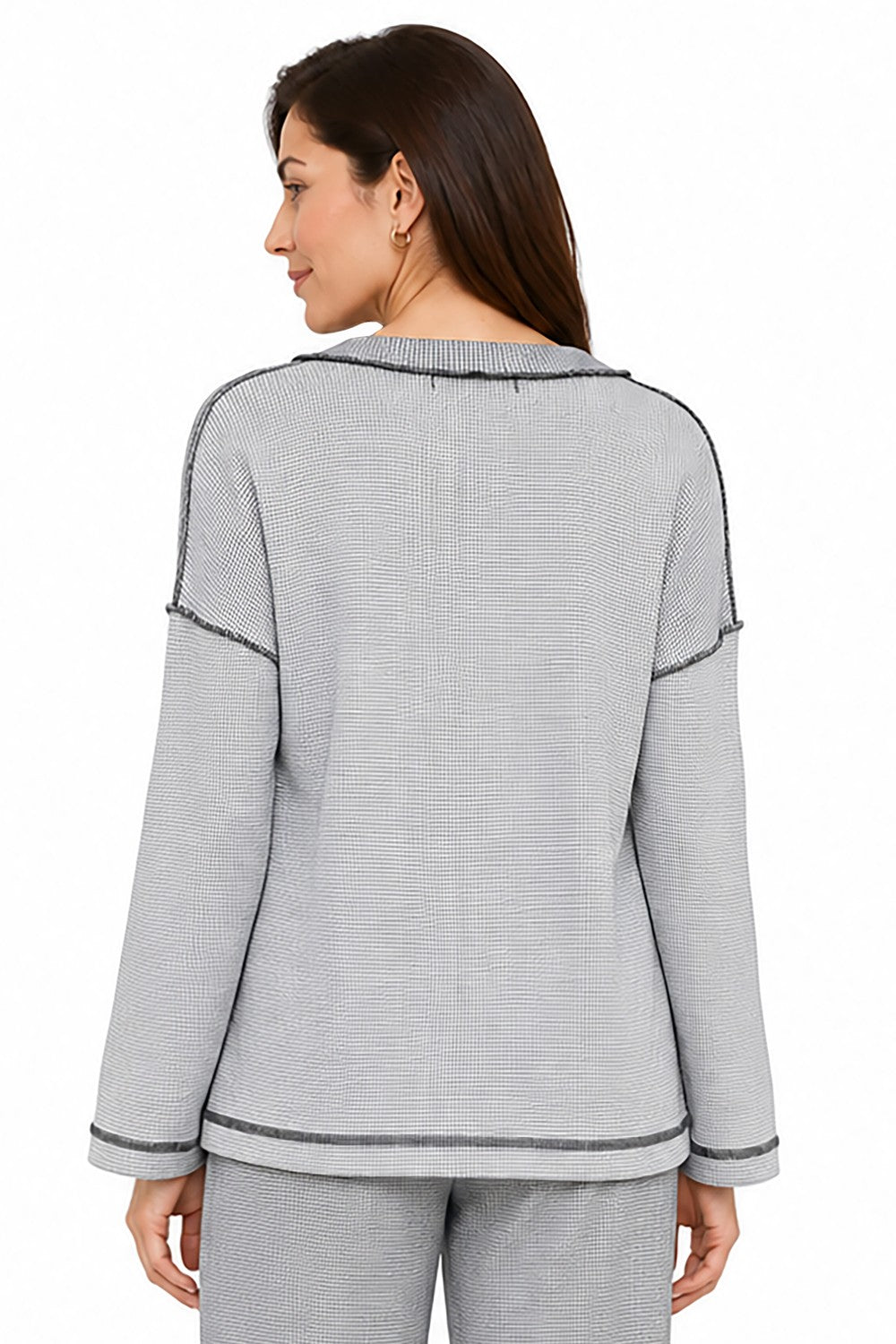 Ali Miles Shell Grey Textured Knit Popover - Missy