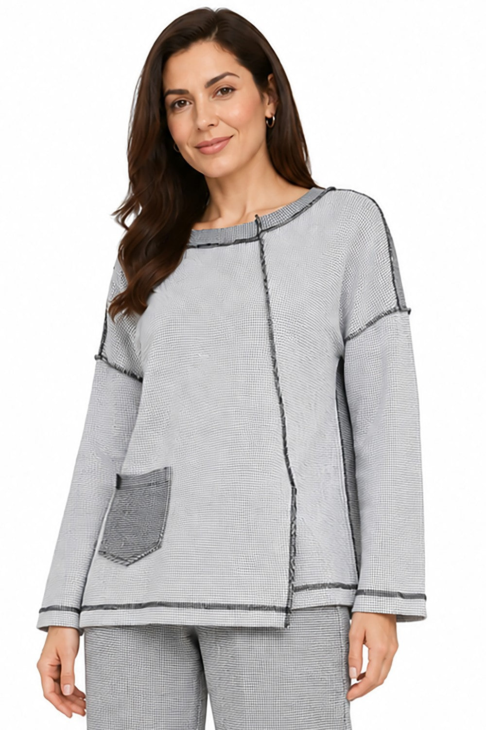 Ali Miles Shell Grey Textured Knit Popover - Missy