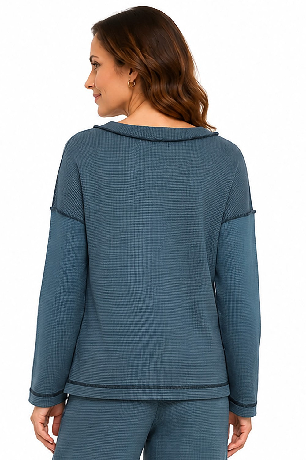 Ali Miles Slate Blue Textured Knit Popover - Missy