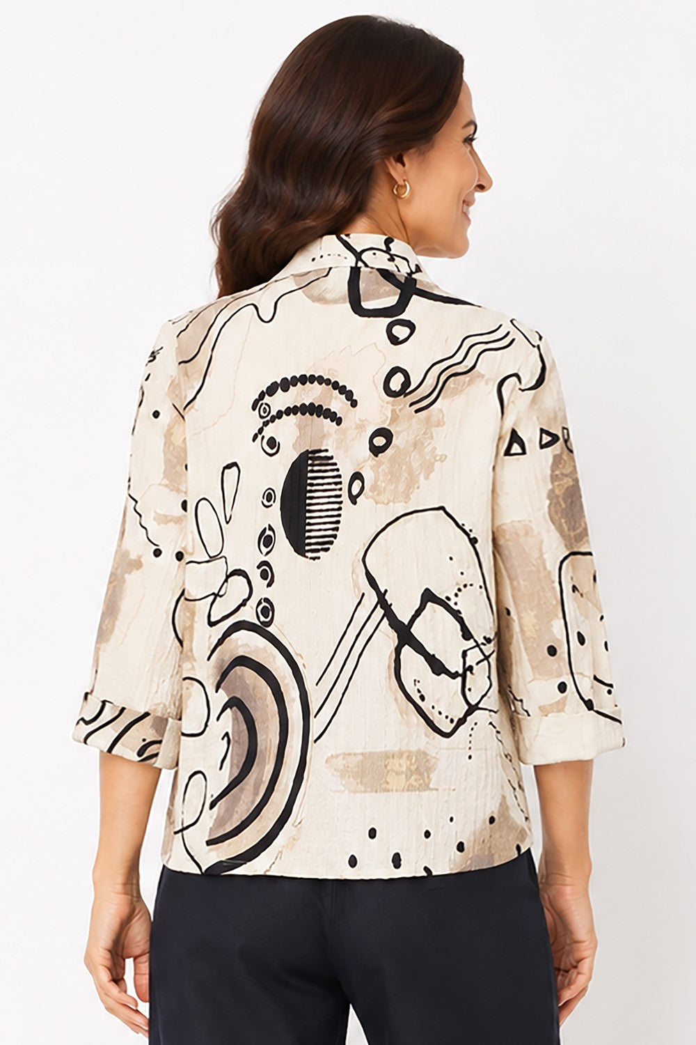 Ali Miles Abstract Multi Knit Textured Button-Front Top - Missy