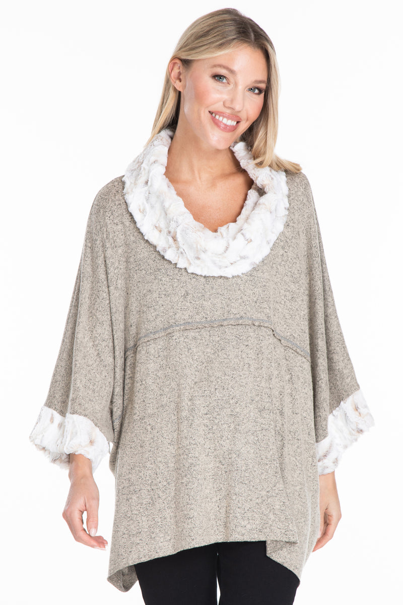 Cowl Neck Poncho - Women's - Natural
