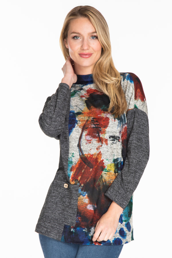 Funnel Neck Tunic - Women's - Abstract Multi