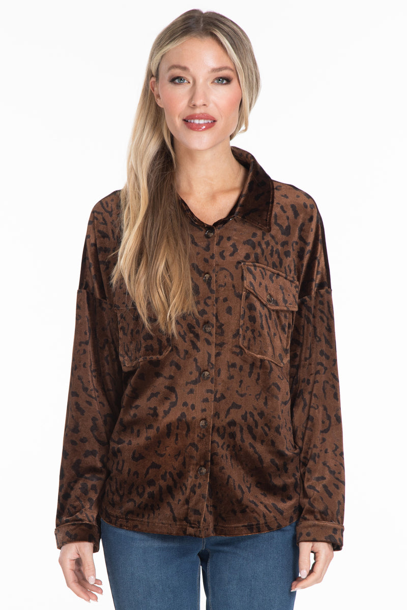 Printed Velvet Tunic - Women's - Chocolate Animal