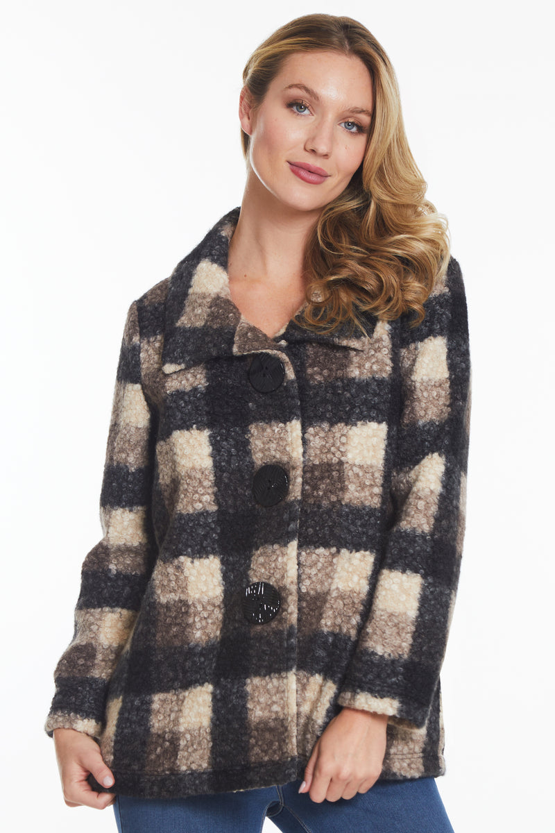 Plaid Faux Fur Jacket - Women's - Neutral Multi