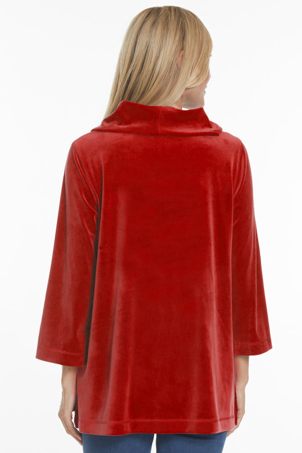 Velour Cowl Neck Tunic - Red