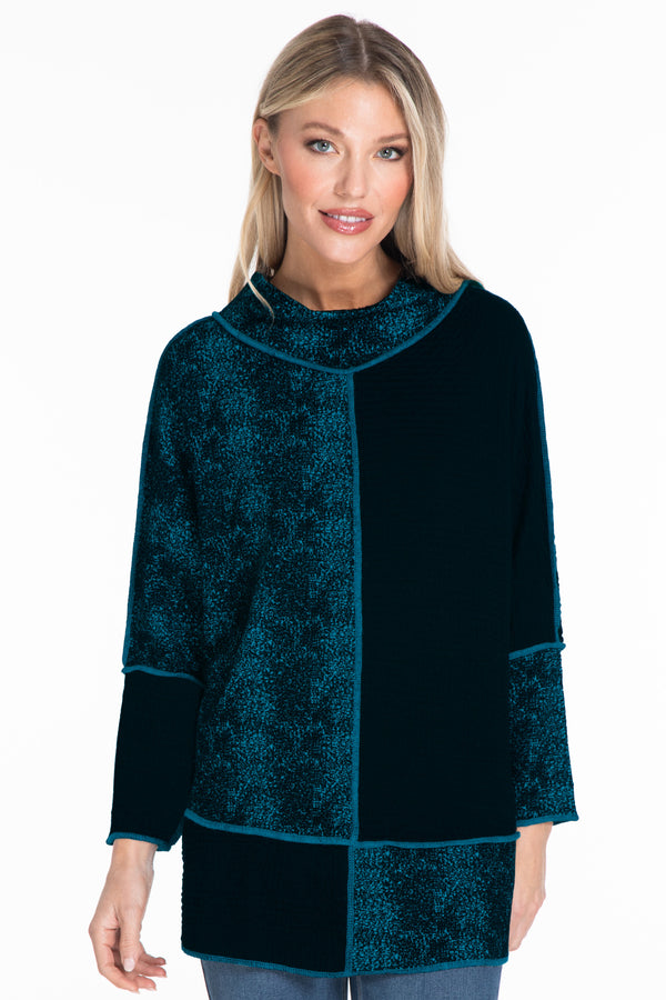 Color Block Knit Tunic - Teal