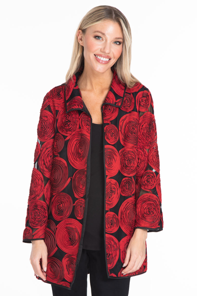 Textured Print Jacket - Women's - Red