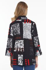 Rib Knit Print Jacket - Petite - Black Print