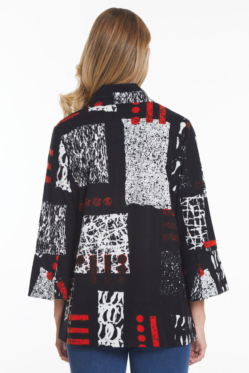 Rib Knit Print Jacket - Women's - Black Print