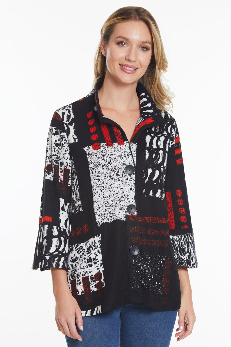 Rib Knit Print Jacket - Women's - Black Print