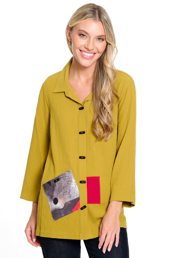 Woven Texture Button Front Tunic - Gold