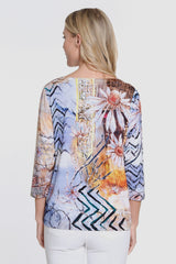 3/4 Sleeve Printed Knit Tunic - Petite - Neutral Print